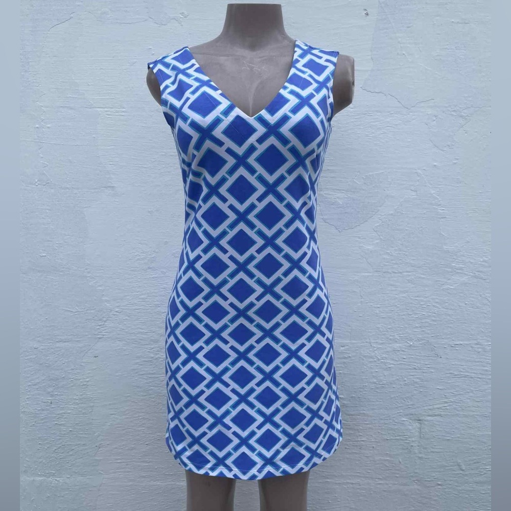 MAHI GOLD Blue and White Patterned Mini Dress
